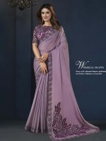 Dusty Purple Crepe Satin Silk Party Wear Saree